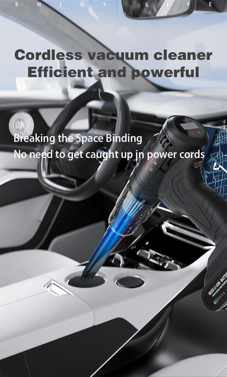 Car-mounted handheld super suction wireless charging vacuum cleaner plus air pump two in one