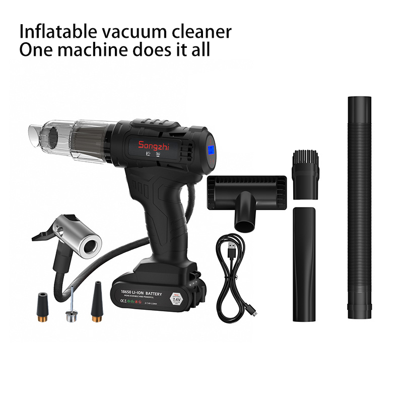 Car-mounted handheld super suction wireless charging vacuum cleaner plus air pump two in one